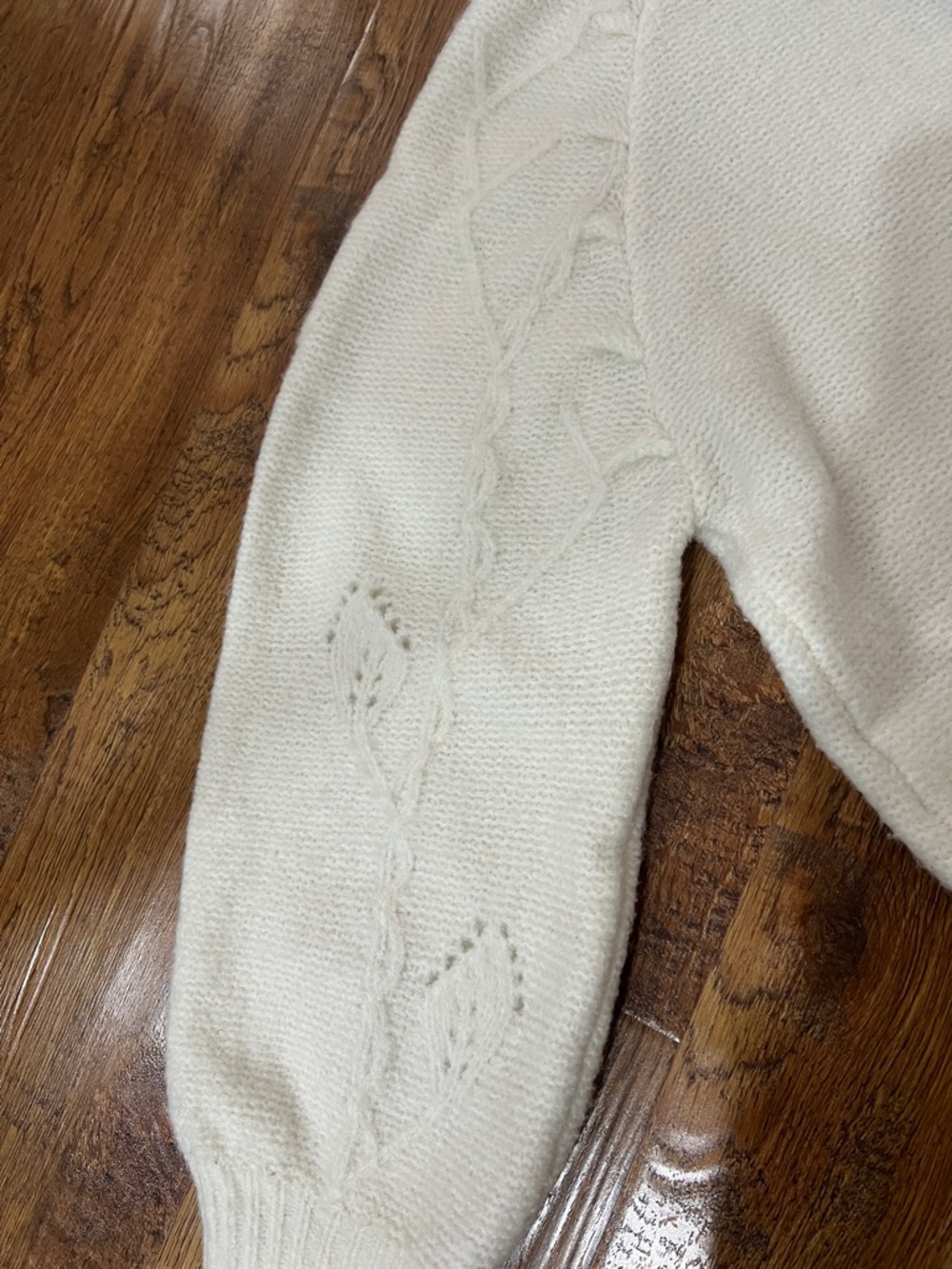 Molly Bracken Off-White Cream Cable Knit Cardigan Cropped V Neck Button Front - Picture 5 of 5